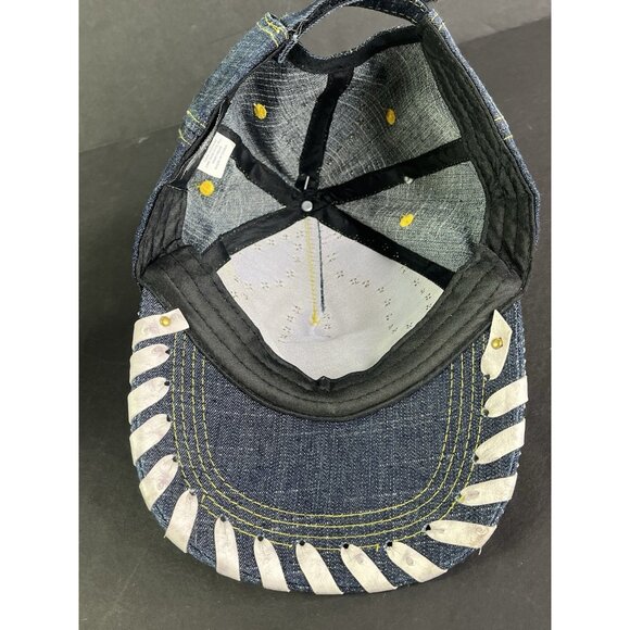 NEW Denim & White Ball Cap Hat Imitation Ostrich Skin Studs Adjustable Strap - Picture 7 of 8